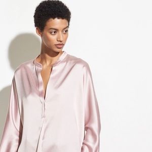 Vince Band Collar Silk Blouse in Light Lilac in XS (new with tag)
